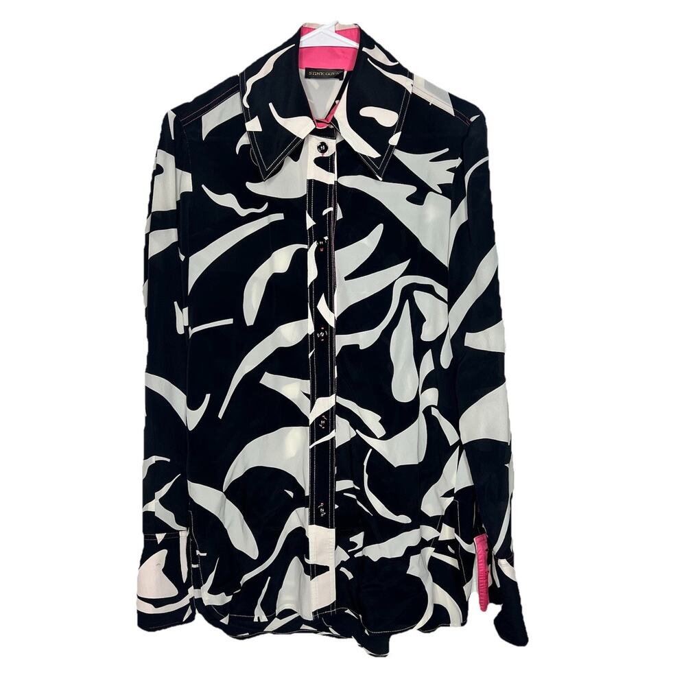 Stine Goya Medium Silk Button Up Oversized Black White Tunic Art To Wear M15